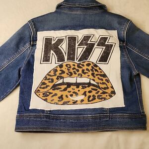 Kiss Upcycled Cat & Jack Denim Jacket Small Front Size Medium 8